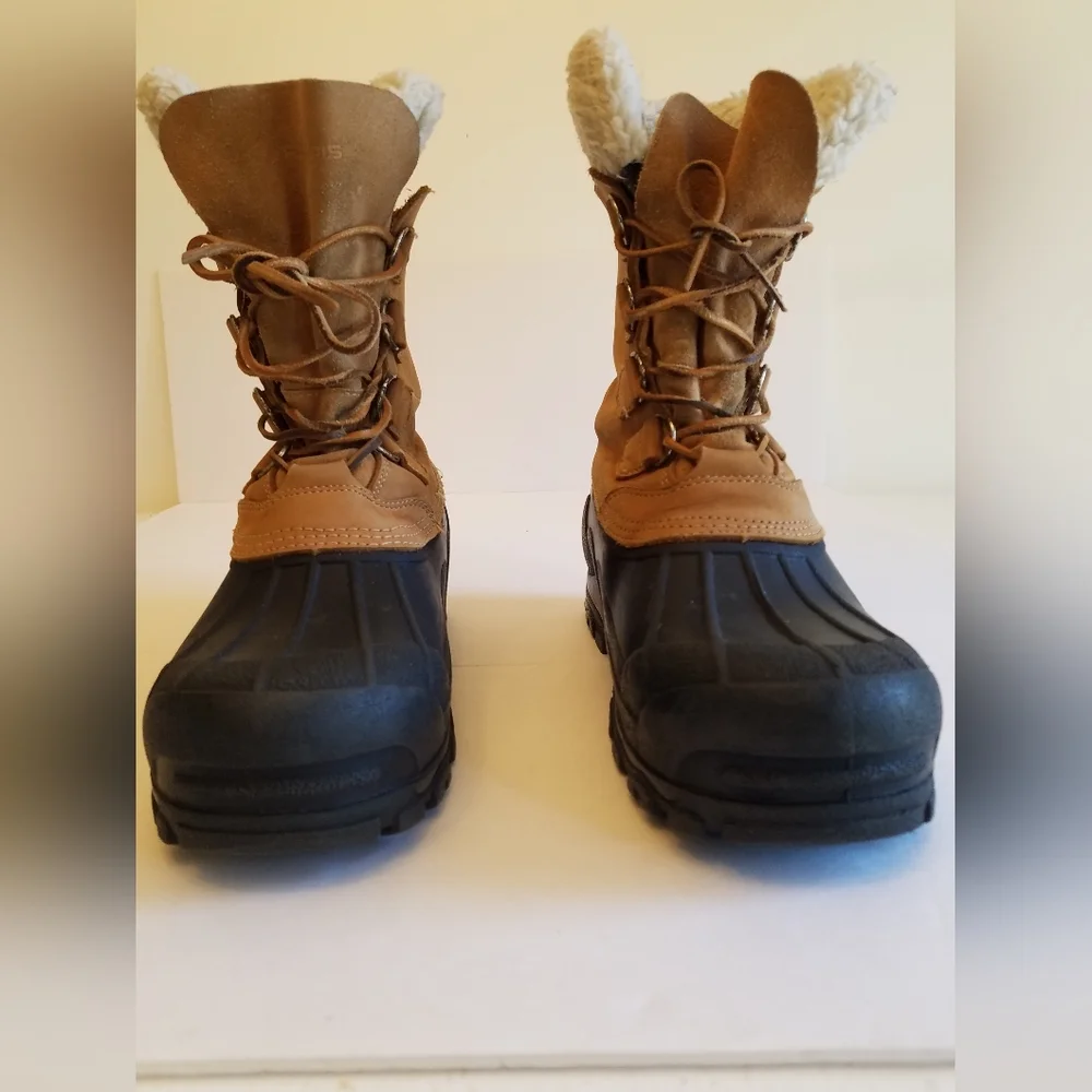 Polaris Men's Leather Insulated Boots Lined Sherpa Trim Size 8 Black Tan